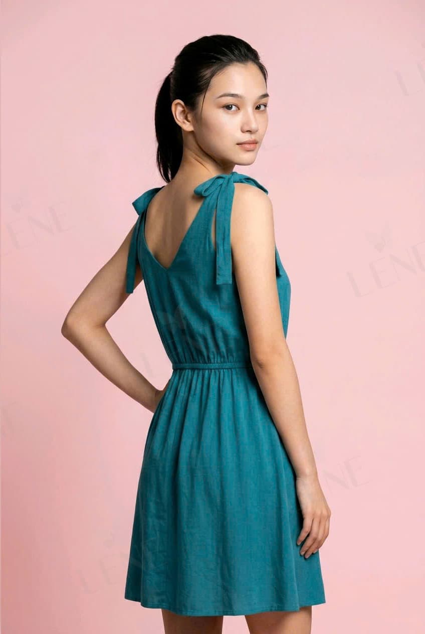 Đầm nơ xanh