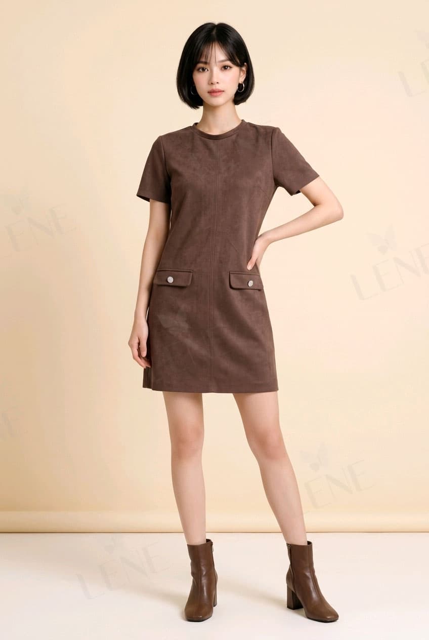 Đầm suông da lộn