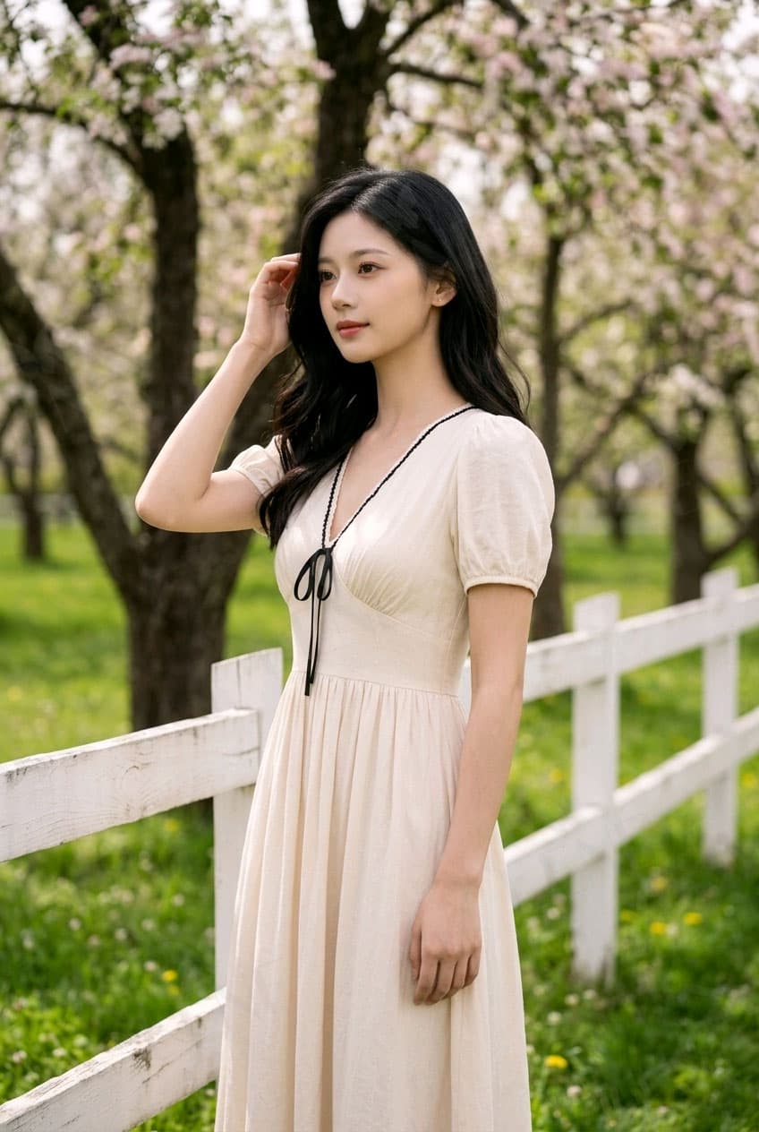 Đầm cổ V phối nơ - View 2