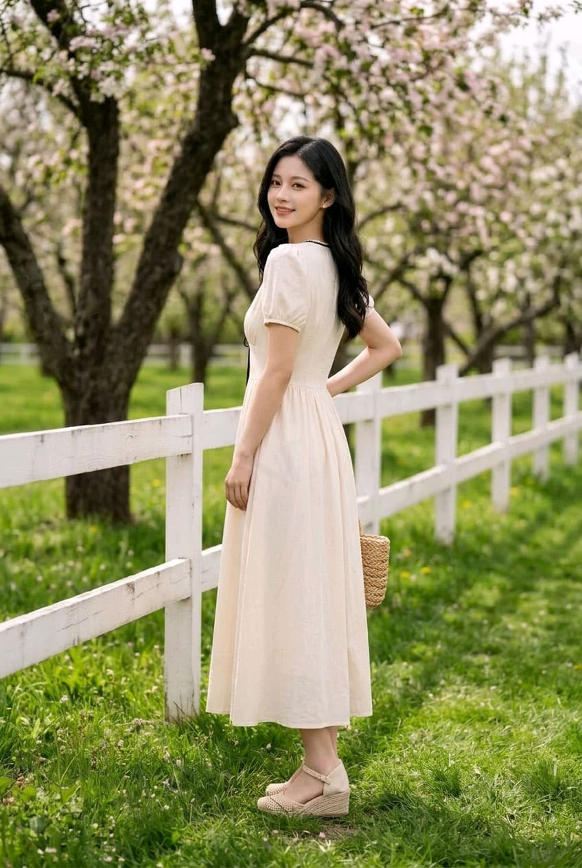Đầm cổ V phối nơ - View 3