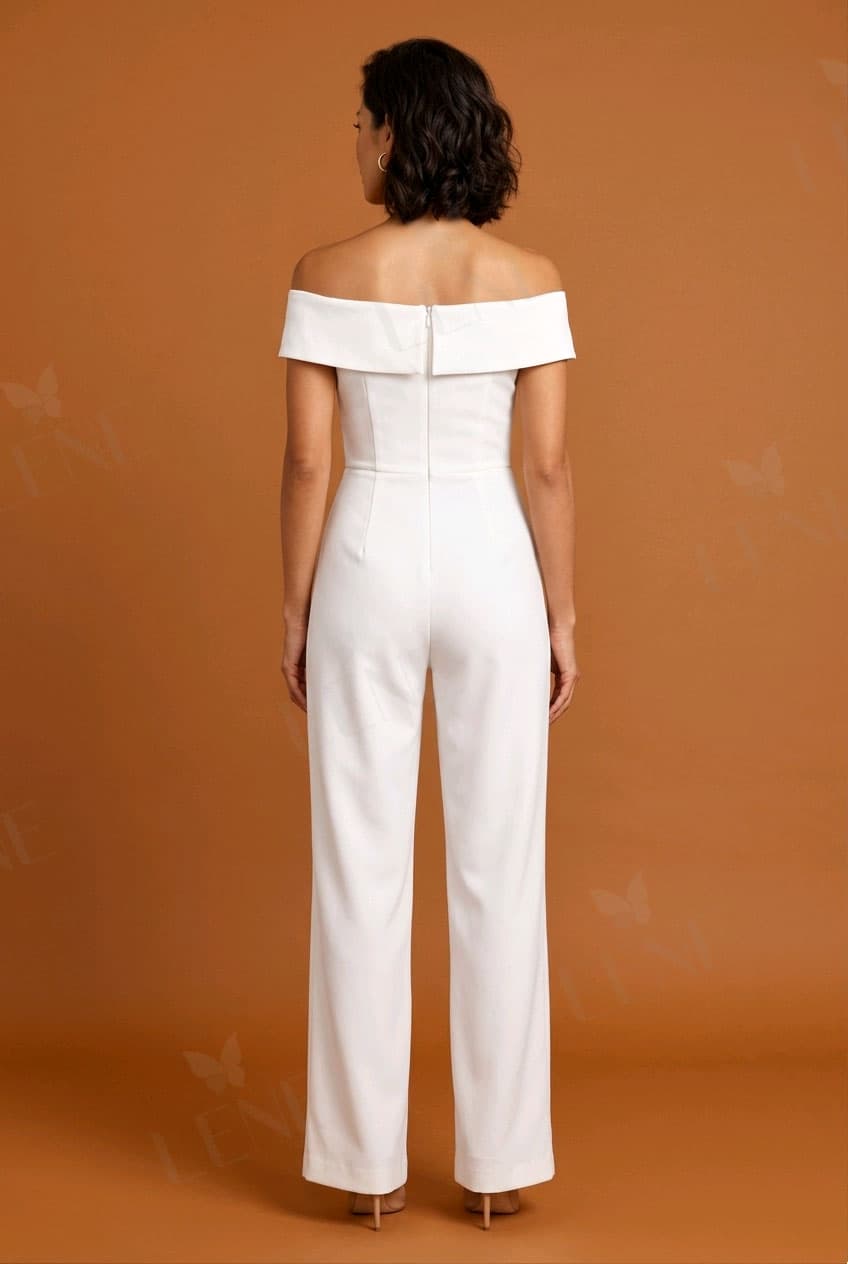 Jumpsuit trắng trễ vai - View 4