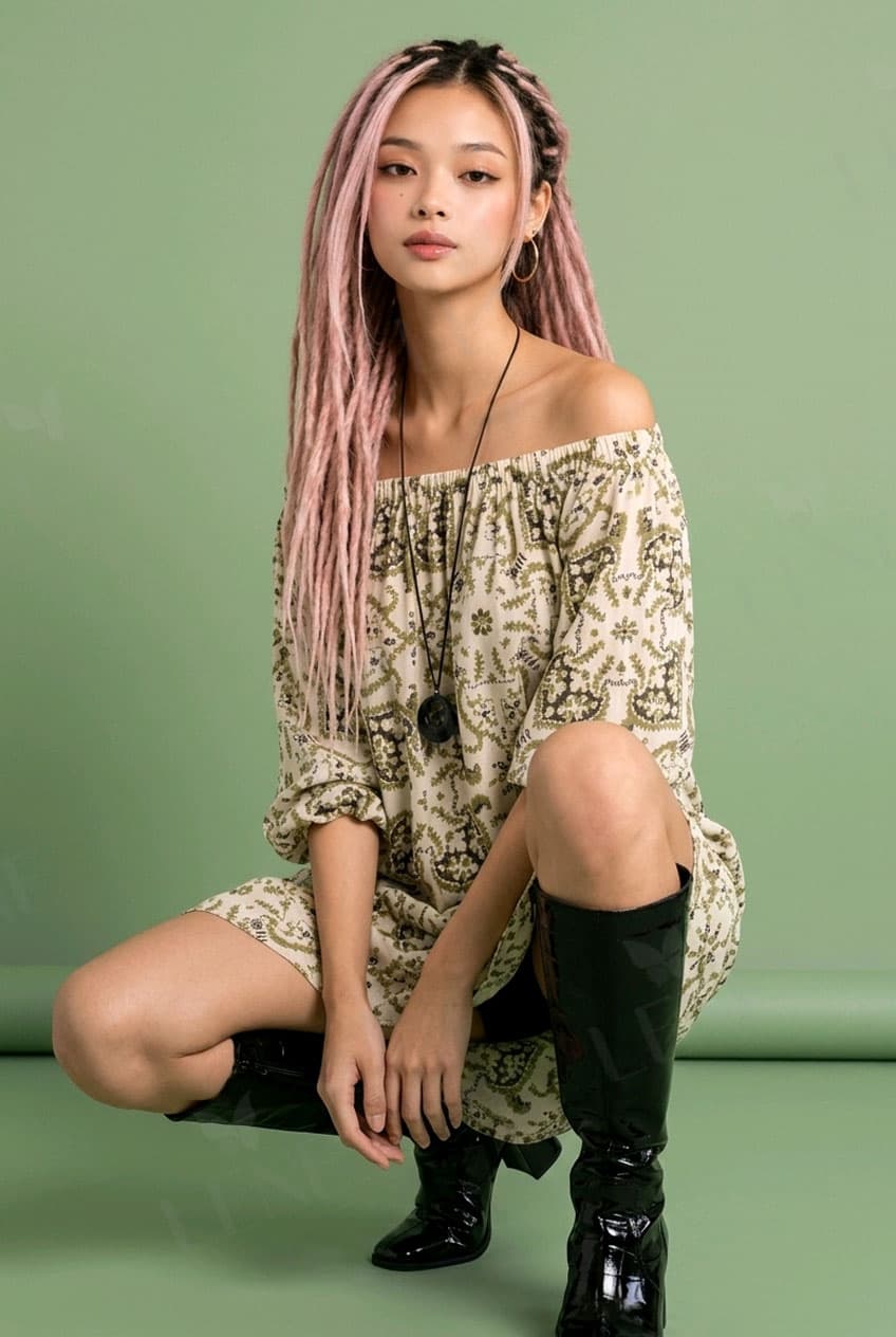 Đầm suông họa tiết boho phóng khoáng - View 3
