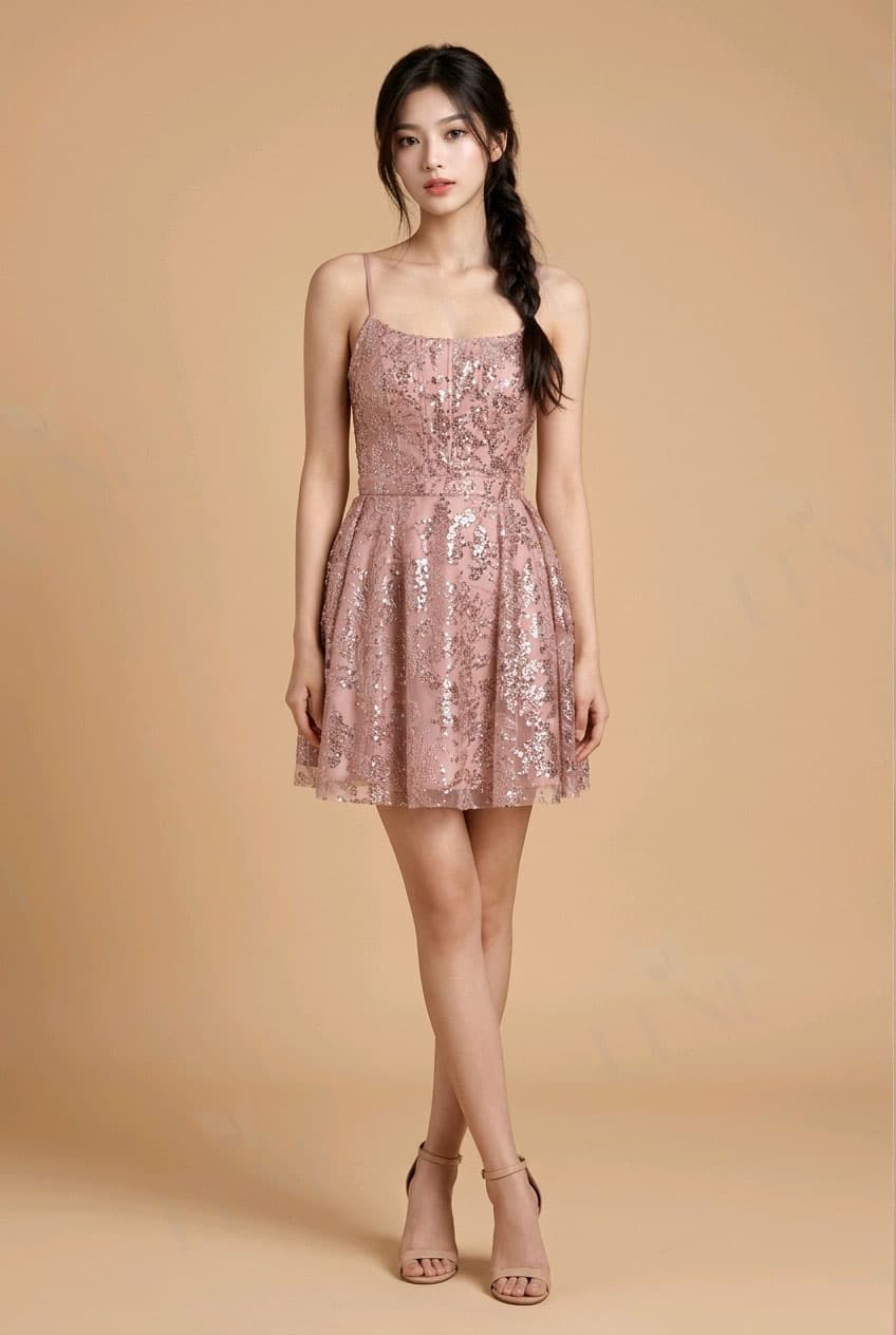Đầm kim sa hồng pastel - View 3