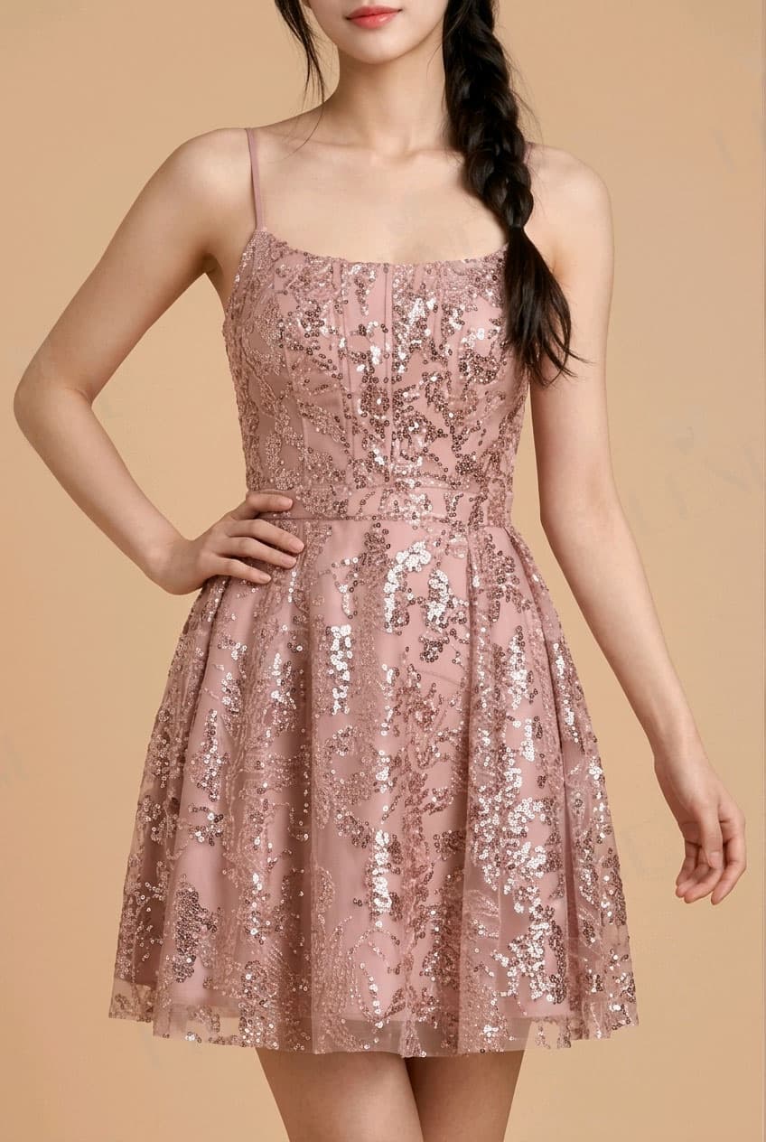 Đầm kim sa hồng pastel - View 4