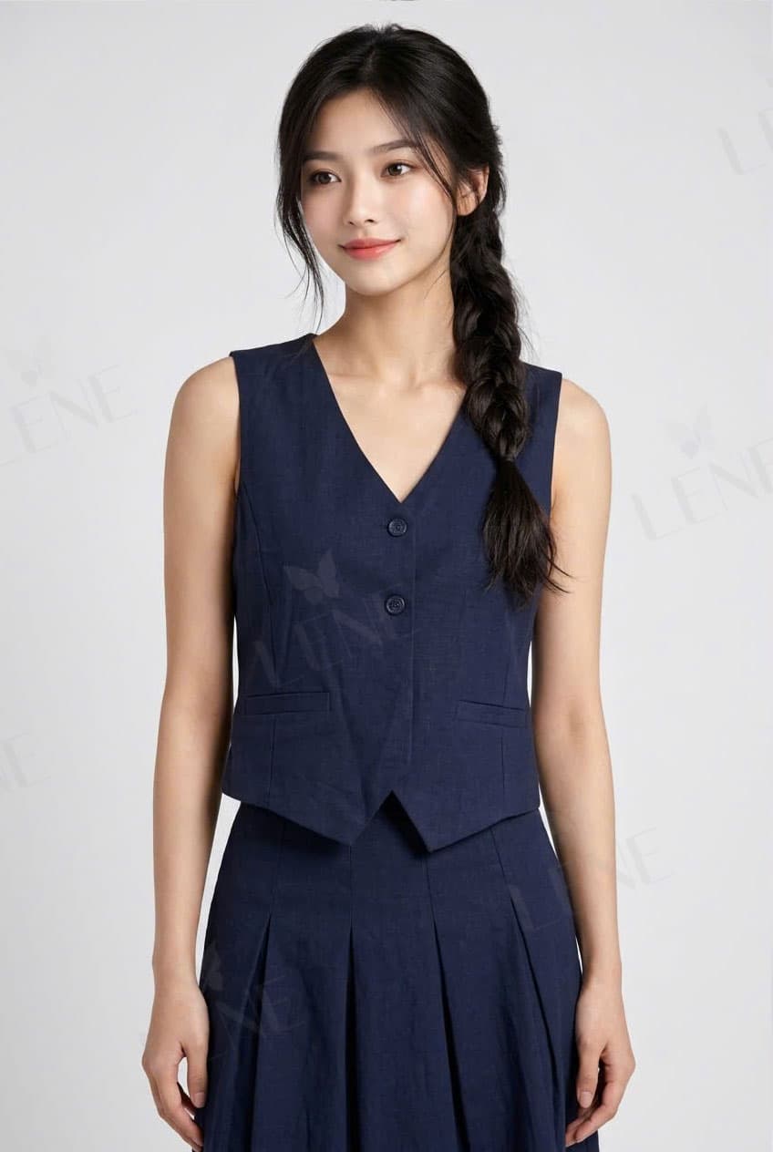 Set bộ vest gile kèm chân váy xếp ly năng động - View 3