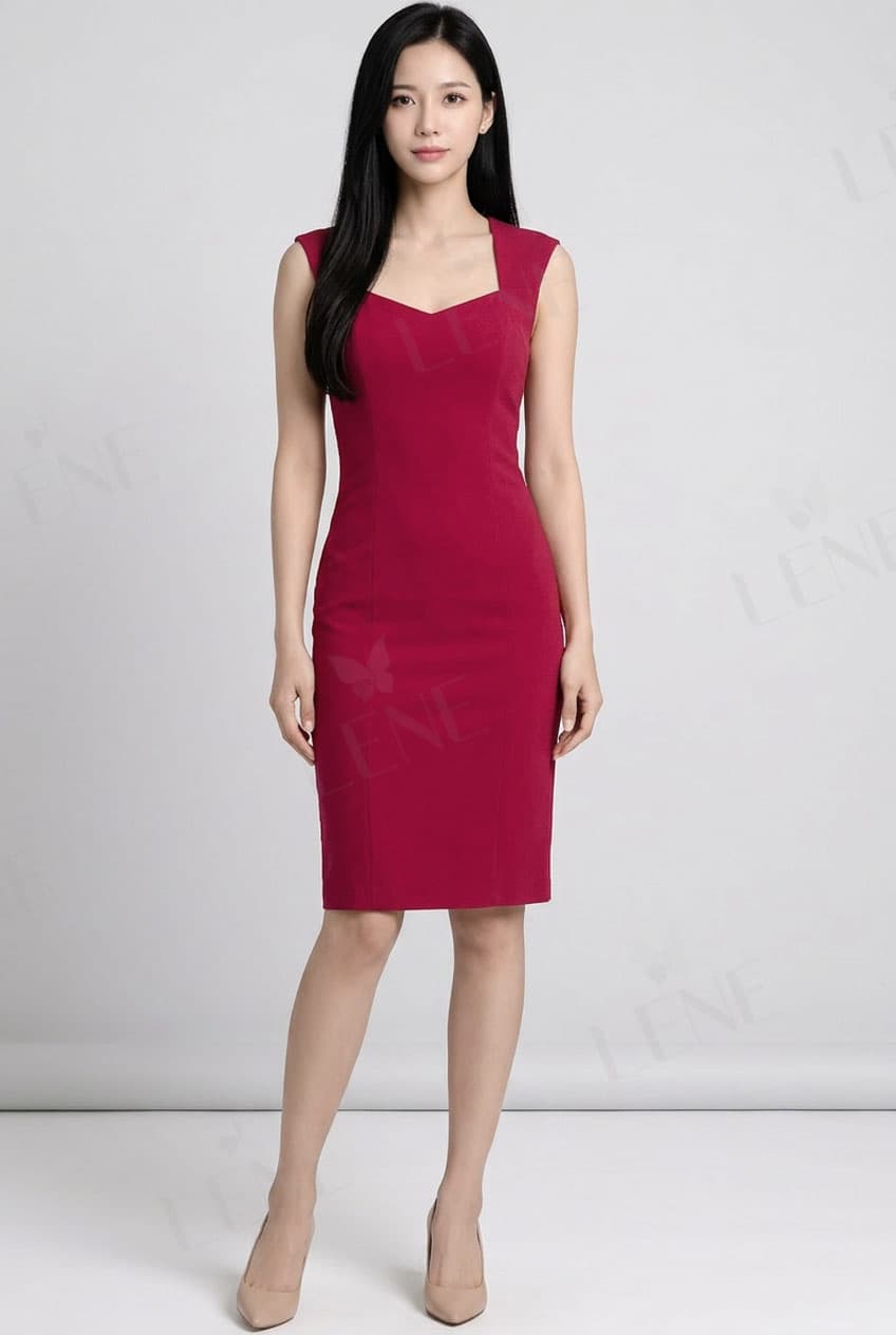 Đầm ôm công sở cổ vuông cách điệu tôn dáng - View 2