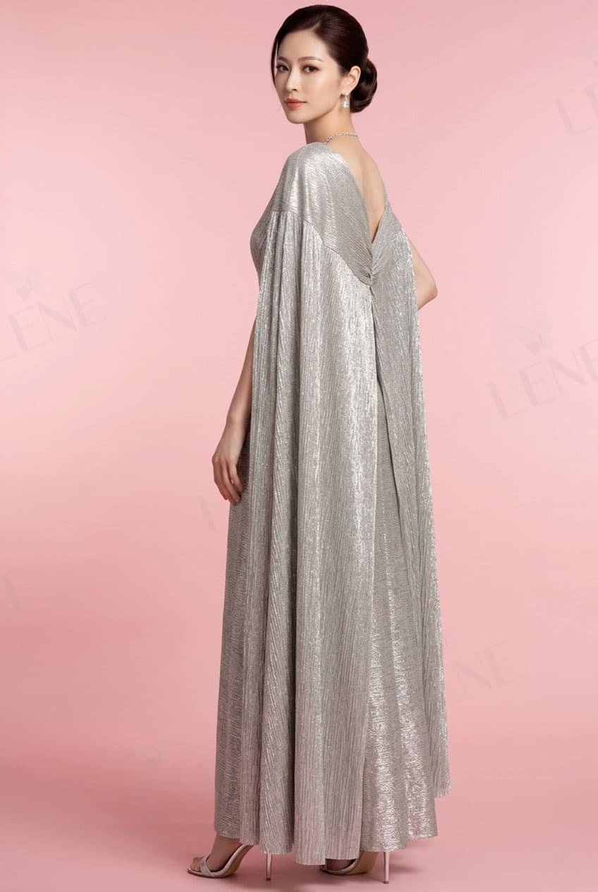 Đầm dạ hội sequin trễ vai phối áo choàng cape sang trọng - View 3