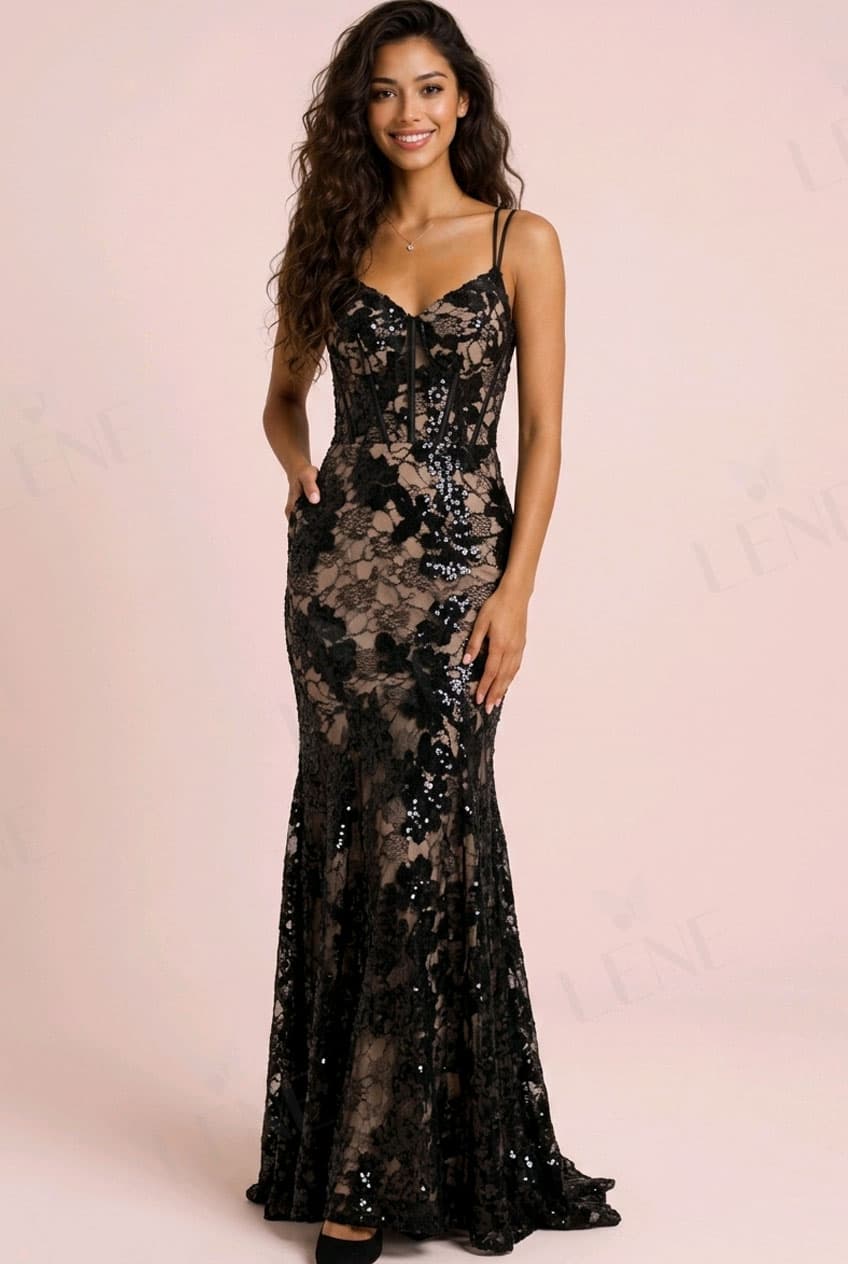 Đầm dạ hội ren sequin hở lưng đan dây đính đá - View 2