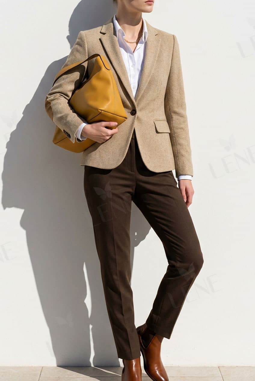 Áo khoác blazer dạ họa tiết kẻ xương cá cao cấp - View 2