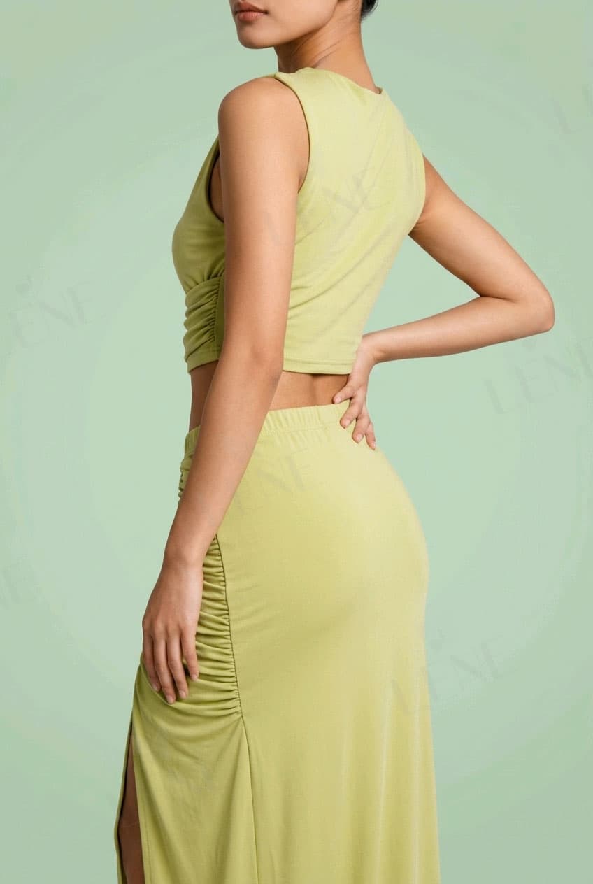 Đầm ôm lệch vai cutout nhún sườn - View 2