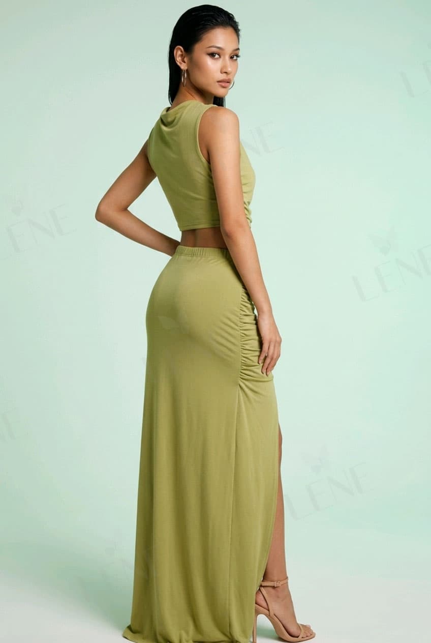Đầm ôm lệch vai cutout nhún sườn - View 4