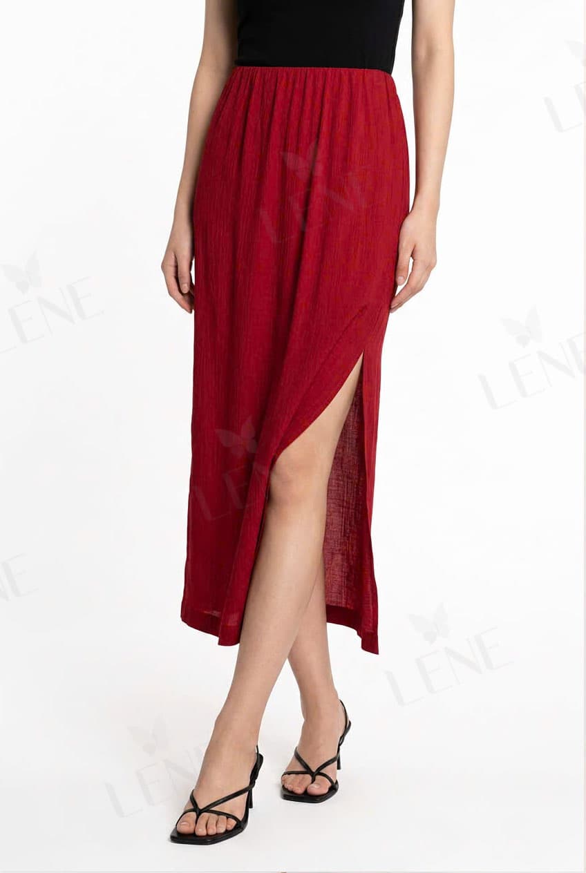 Chân váy midi linen dáng suông xẻ tà cao - View 2