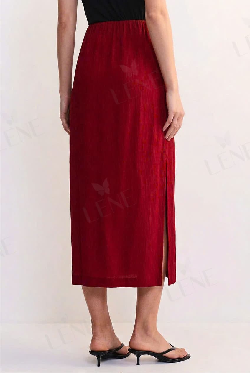Chân váy midi linen dáng suông xẻ tà cao - View 3
