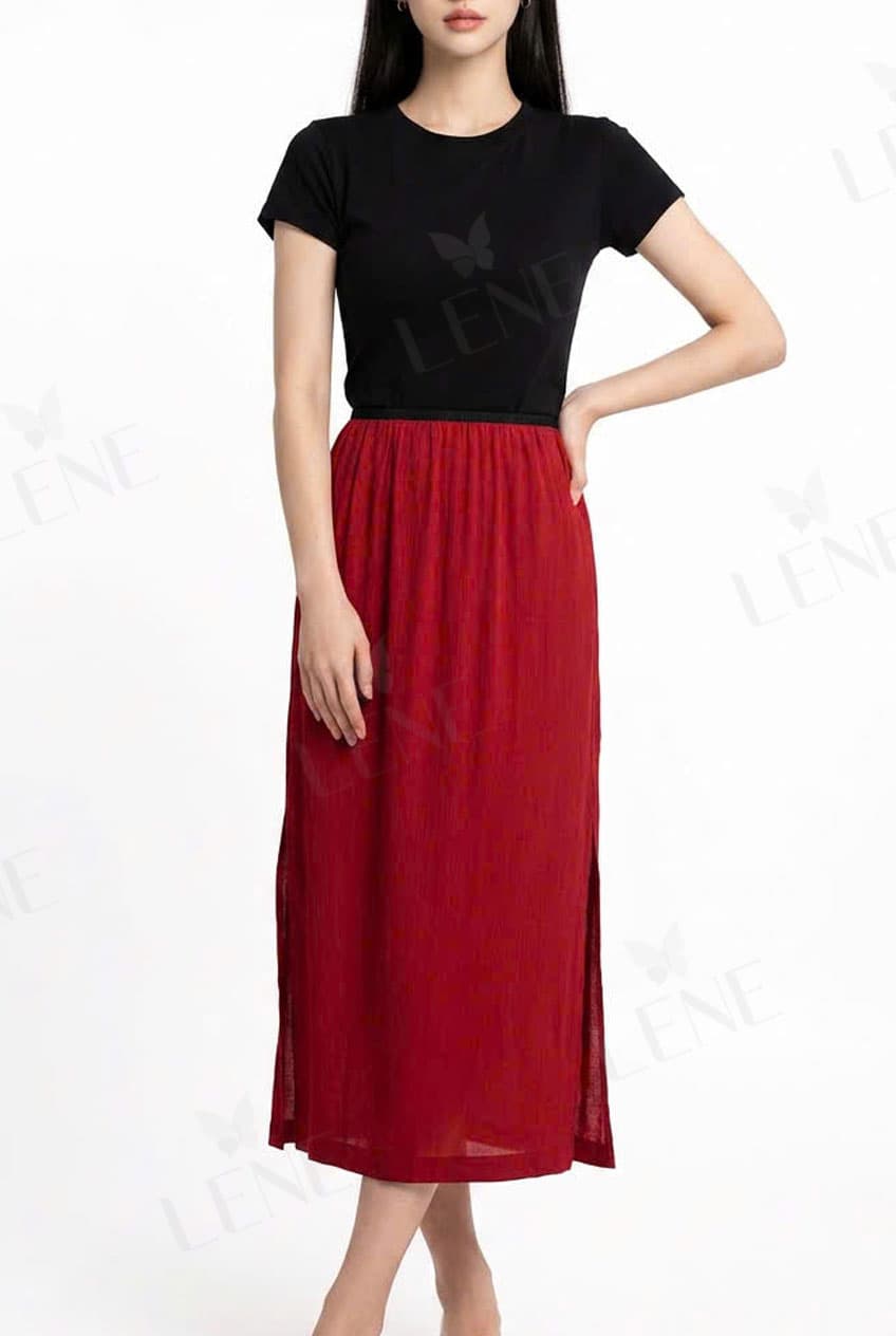 Chân váy midi linen dáng suông xẻ tà cao - View 4