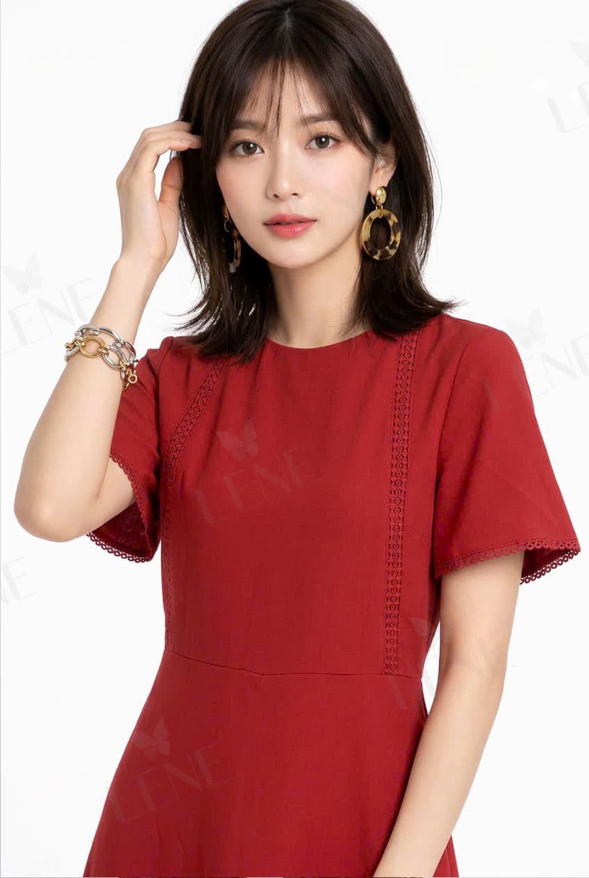 Jumpsuit short linen cổ tròn phối ren hở lưng - View 2