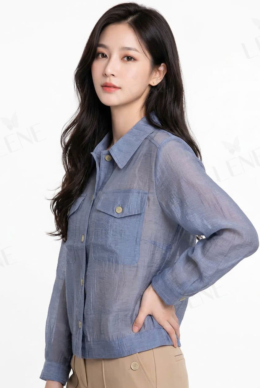 Set bộ áo sơ mi organza và quần tây ống suông - View 3