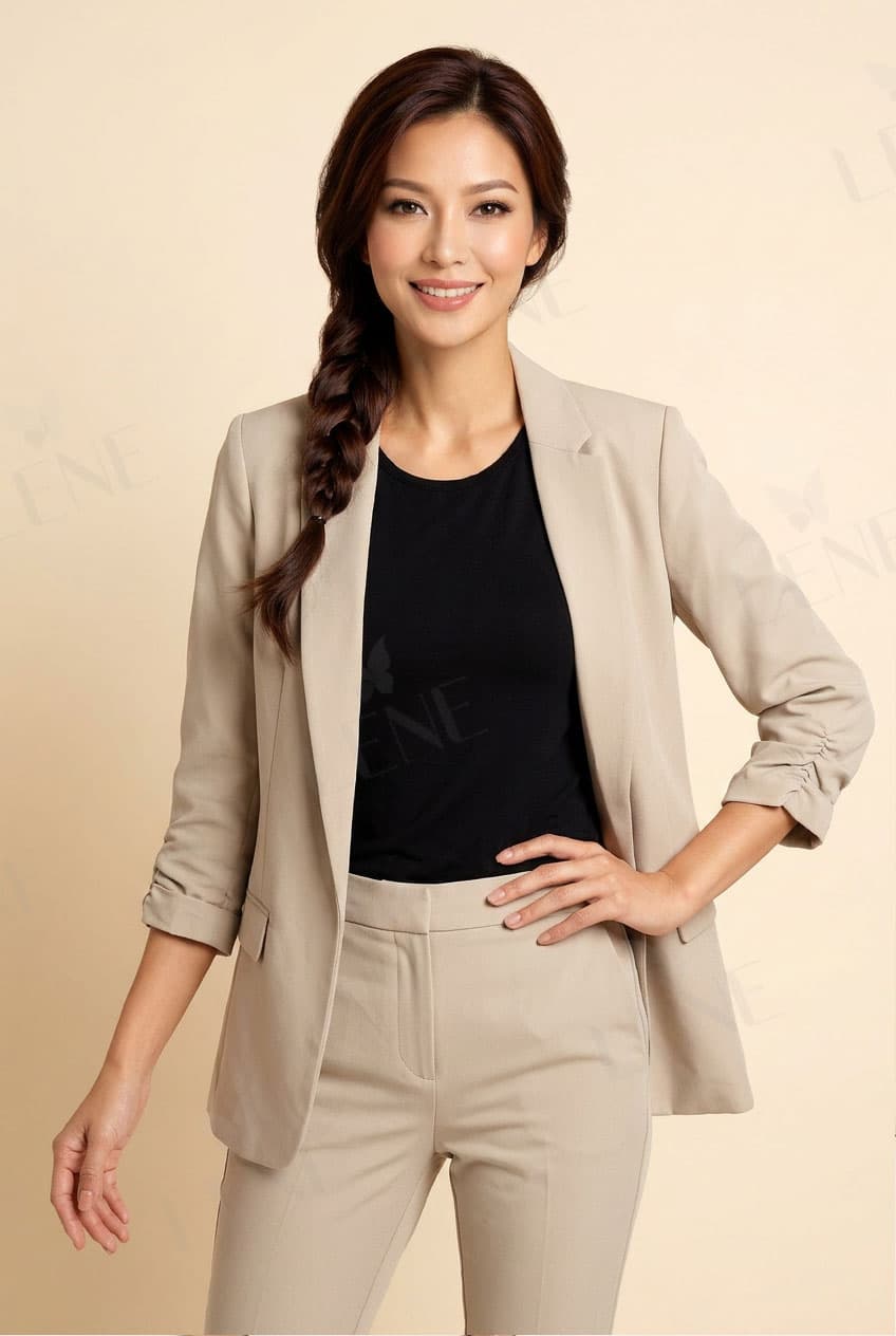 Áo khoác blazer công sở tay lửng nhún sườn - View 2