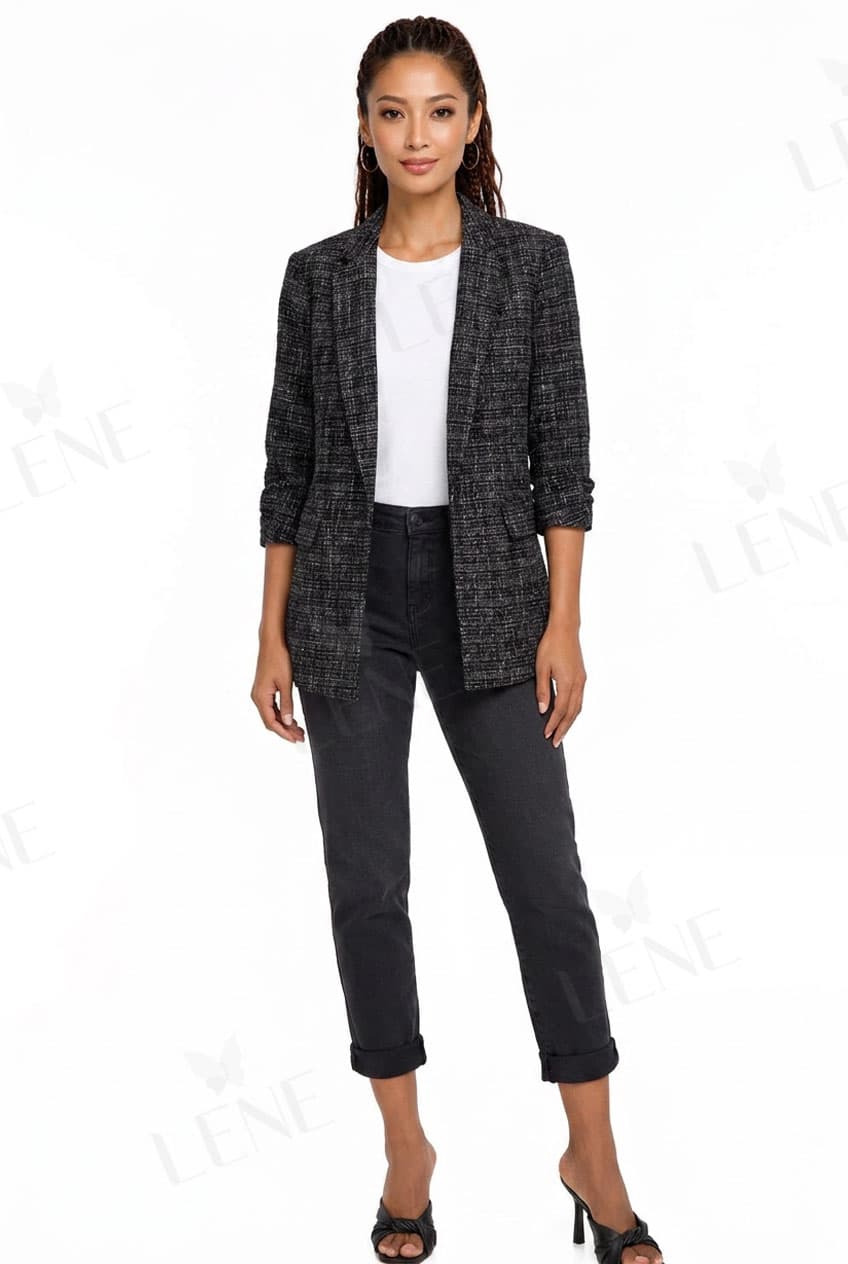 Áo khoác blazer dạ tweet phom suông xắn tay - View 2