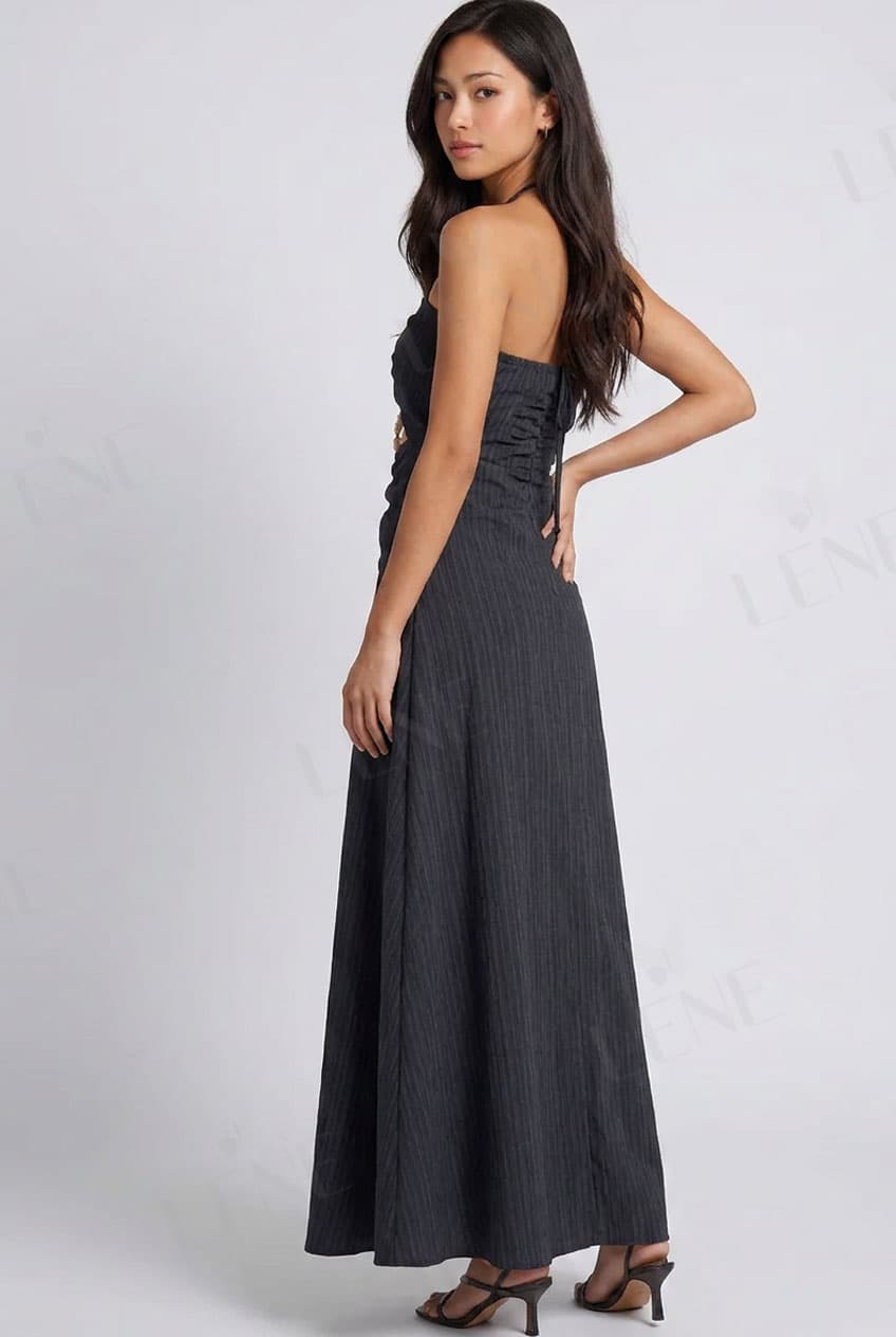 Đầm maxi cổ yếm cutout phối hạt gỗ - View 4