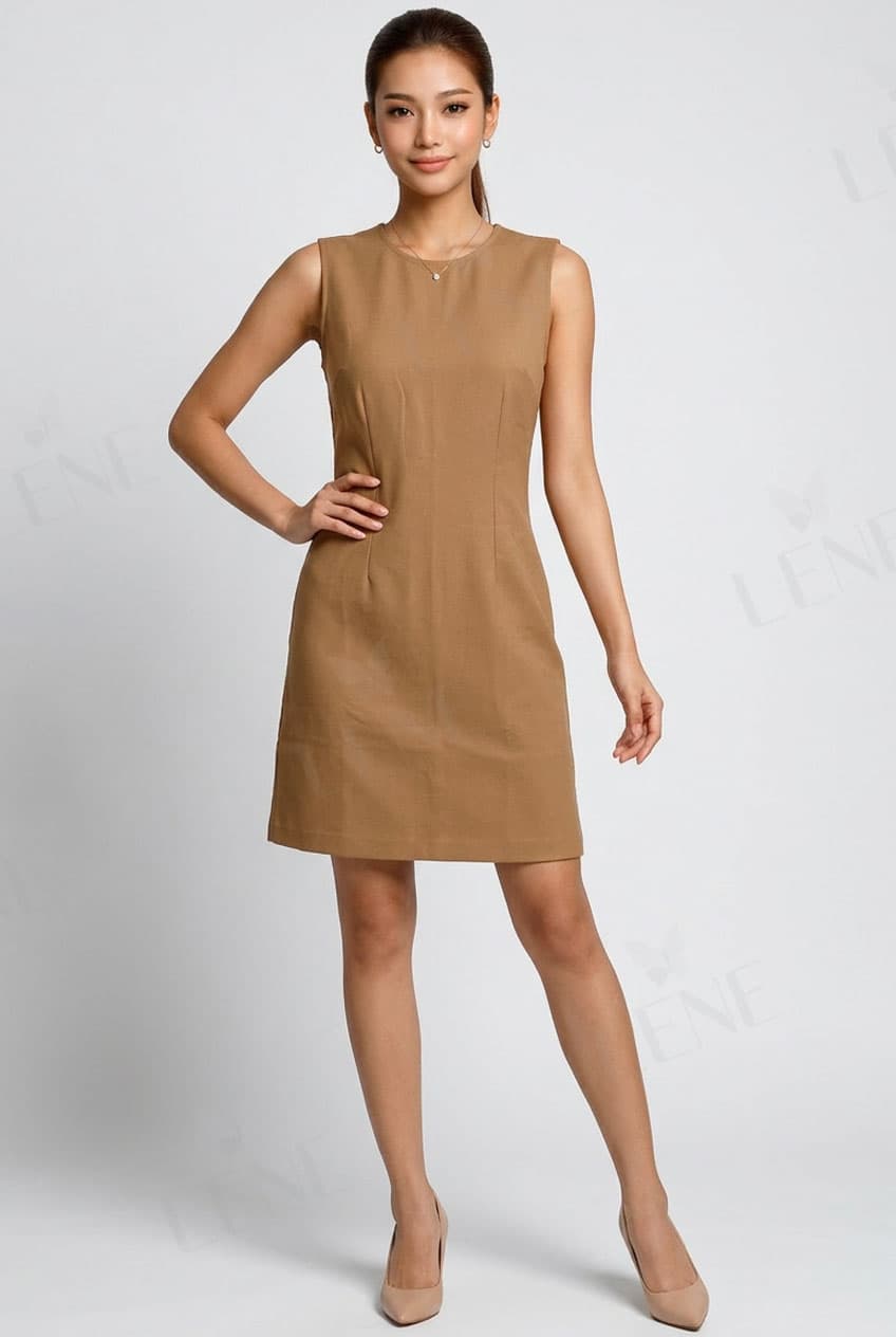 Đầm ôm sát nách cổ tròn tối giản - View 3