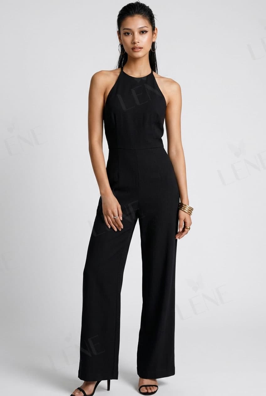 Jumpsuit cổ yếm hở lưng dáng suông thời thượng - View 2
