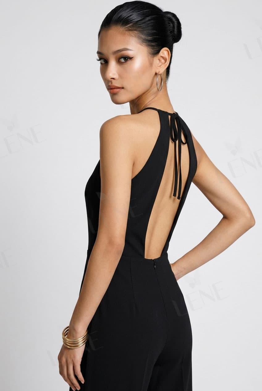 Jumpsuit cổ yếm hở lưng dáng suông thời thượng - View 3