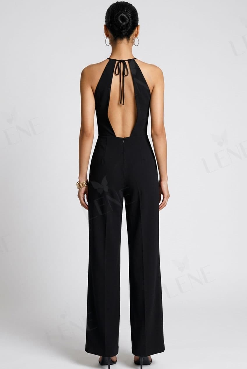 Jumpsuit cổ yếm hở lưng dáng suông thời thượng - View 4