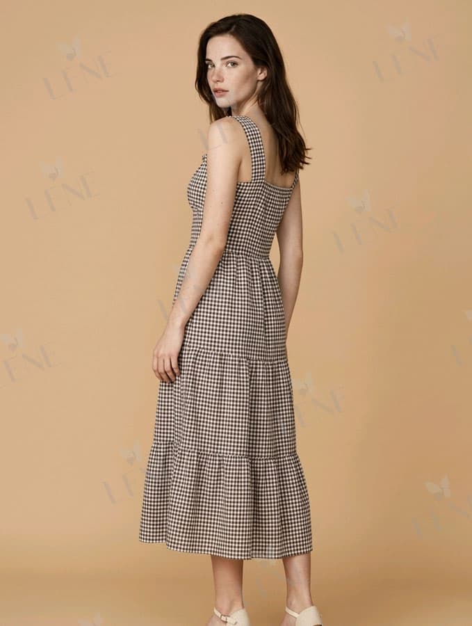 Đầm caro nâu cổ điển - View 2