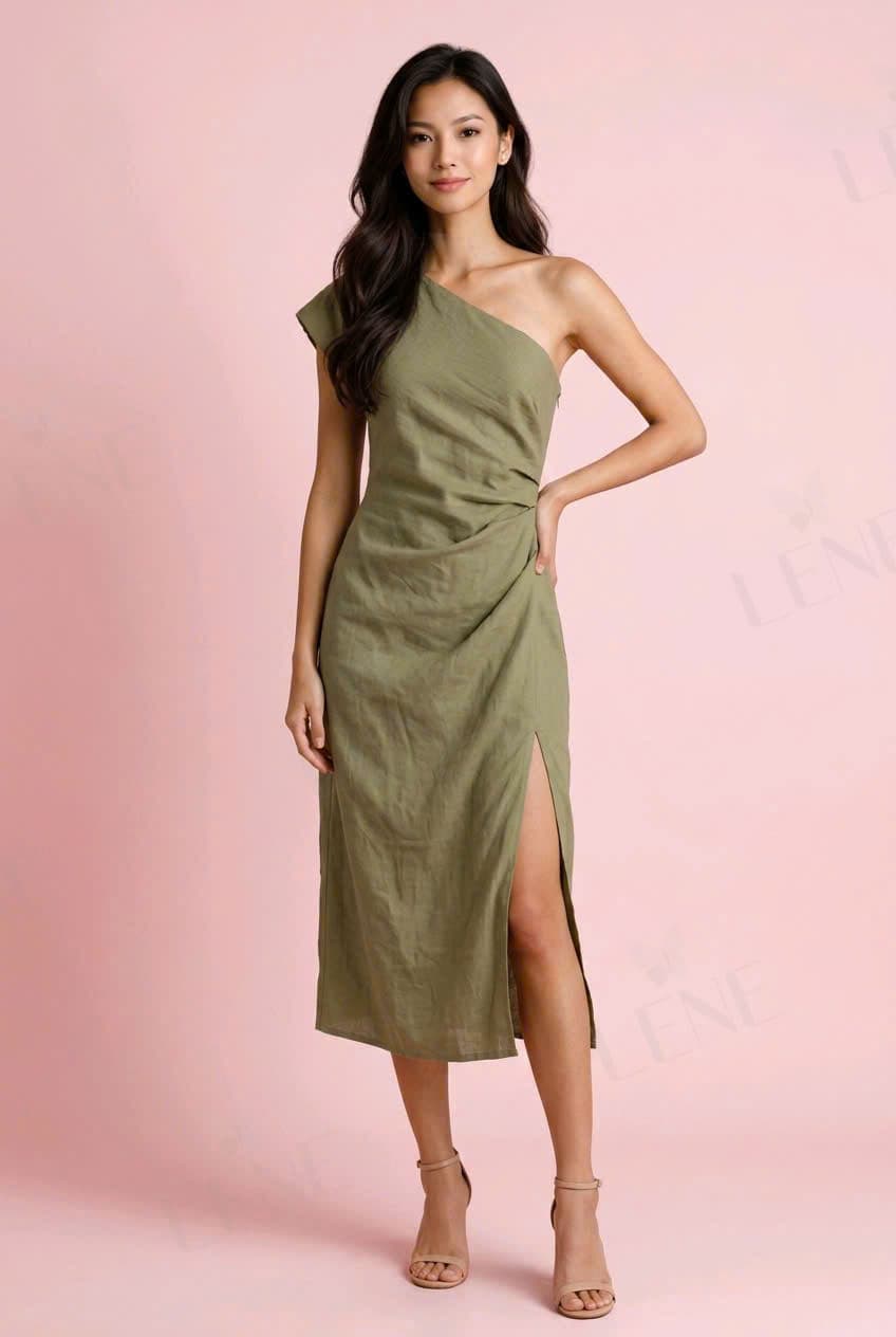 Đầm linen lệch vai quyến rủ - View 1