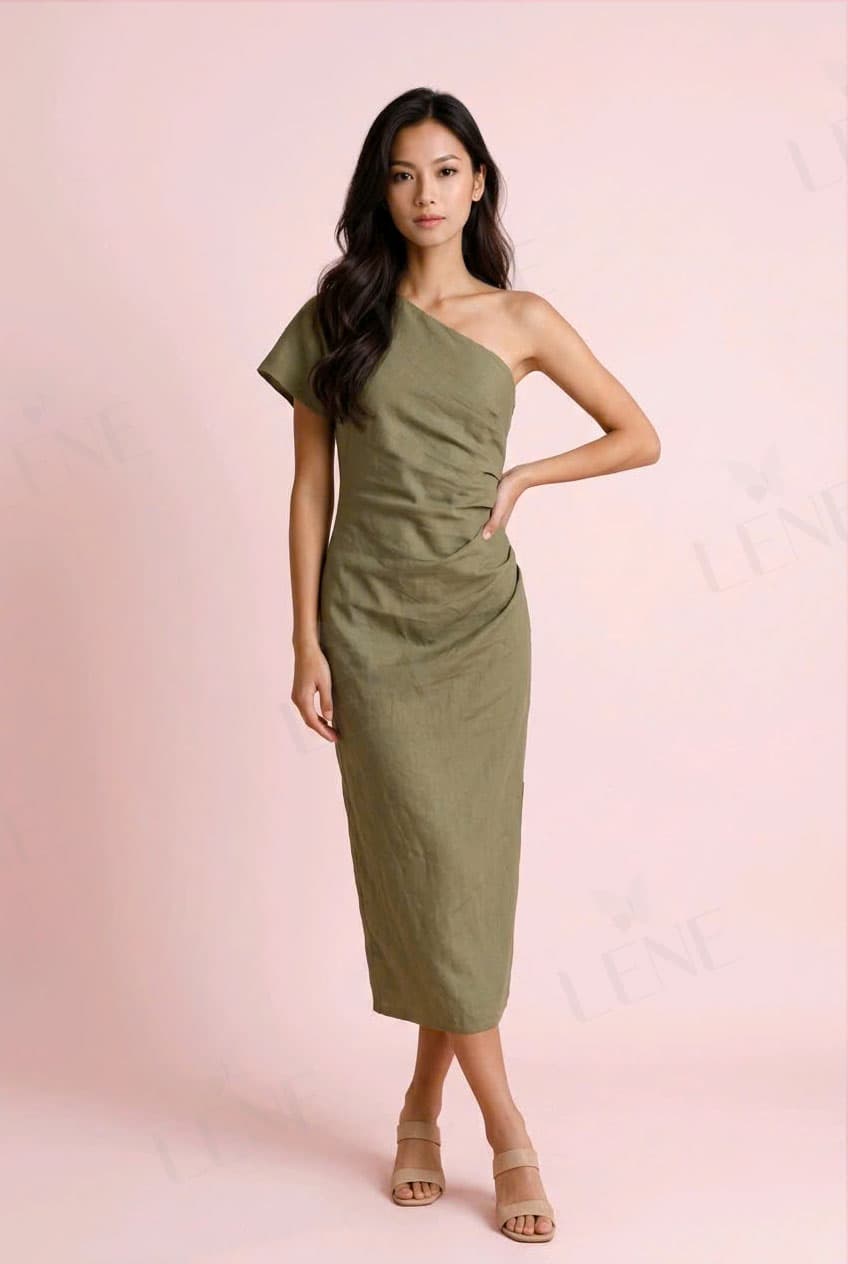 Đầm linen lệch vai quyến rủ - View 3
