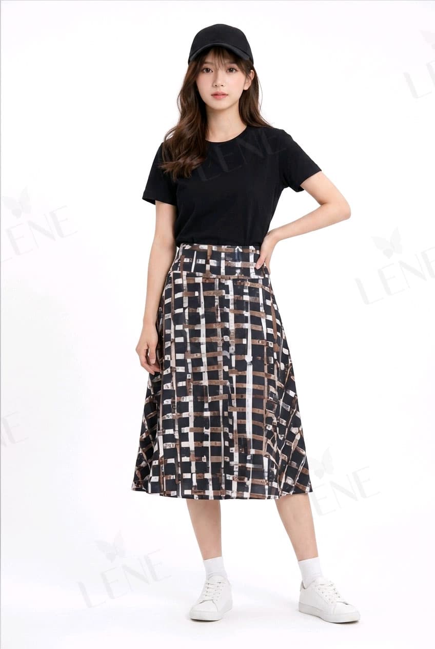 Chân váy midi họa tiết kẻ ô - View 2
