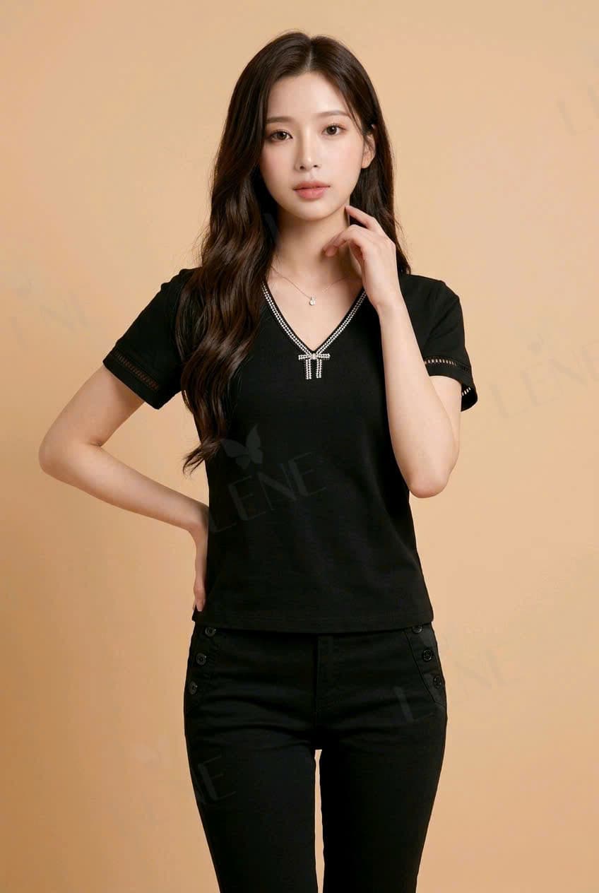 Áo cổ nơ đính đá