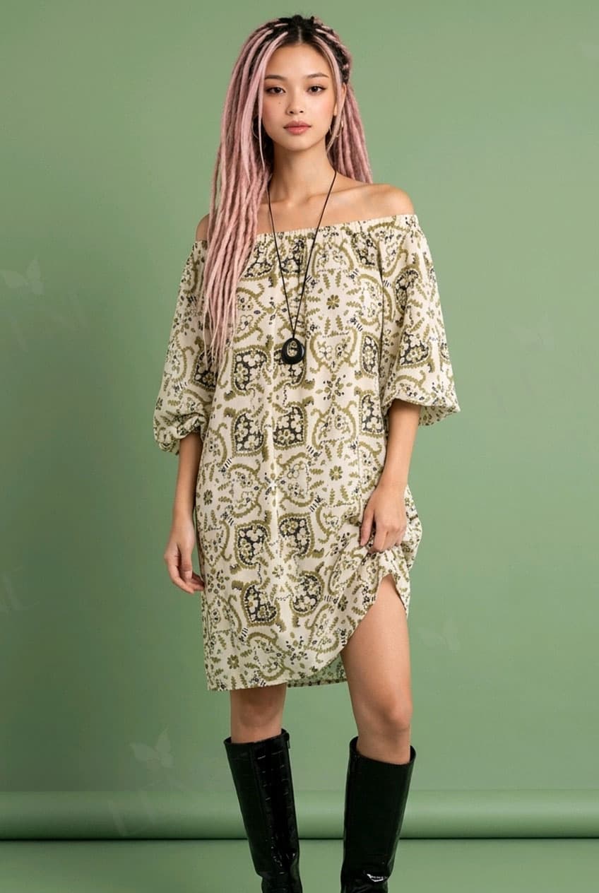 Đầm suông họa tiết boho phóng khoáng
