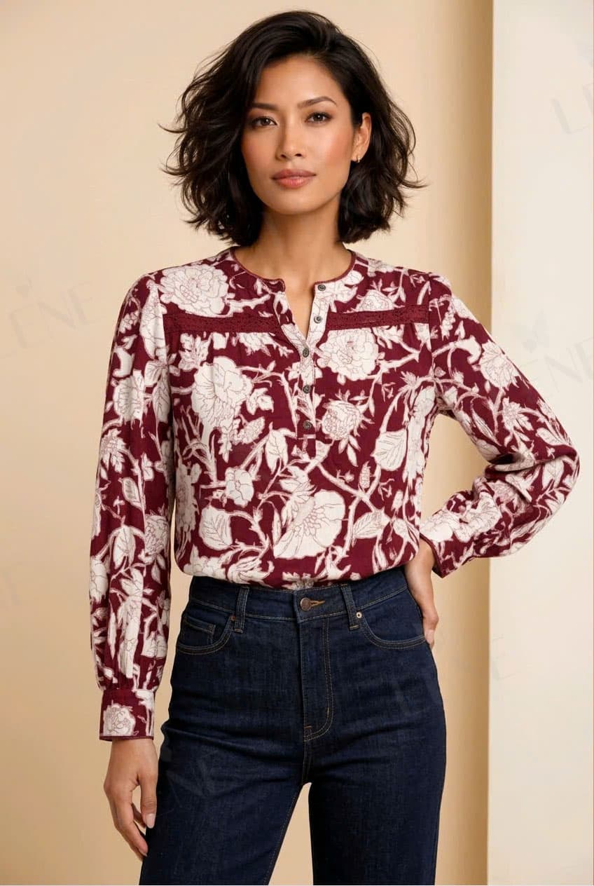 Áo sơ mi linen hoa đỏ - View 3