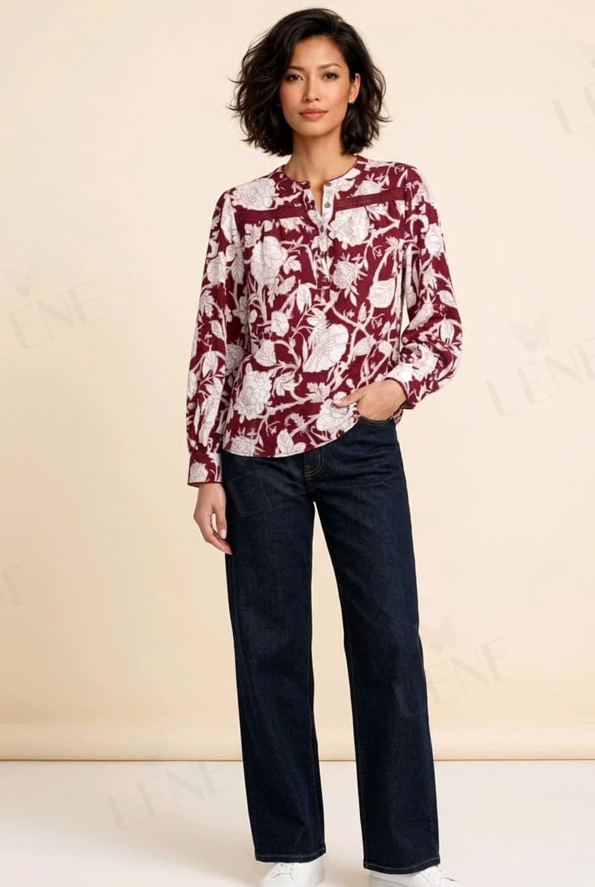 Áo sơ mi linen hoa đỏ - View 4