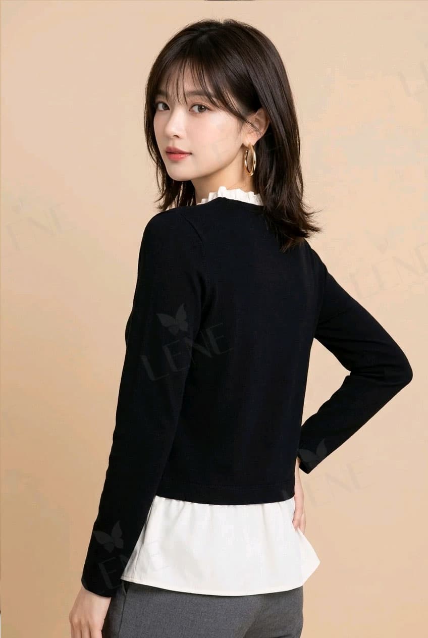 Áo sơ mi layer phối kem - View 3
