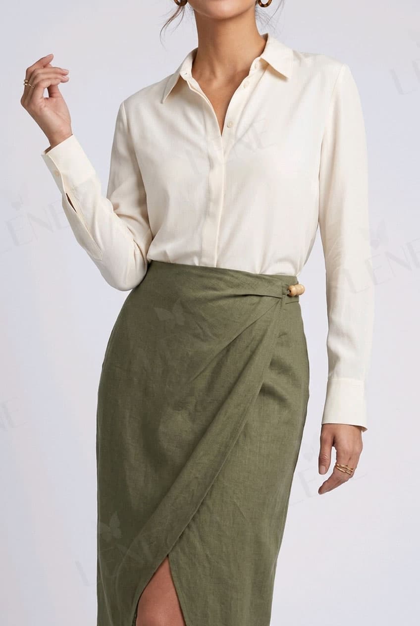 Chân váy linen vạt chéo