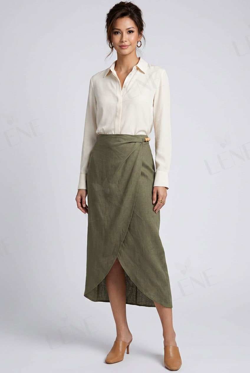 Chân váy linen vạt chéo - View 3