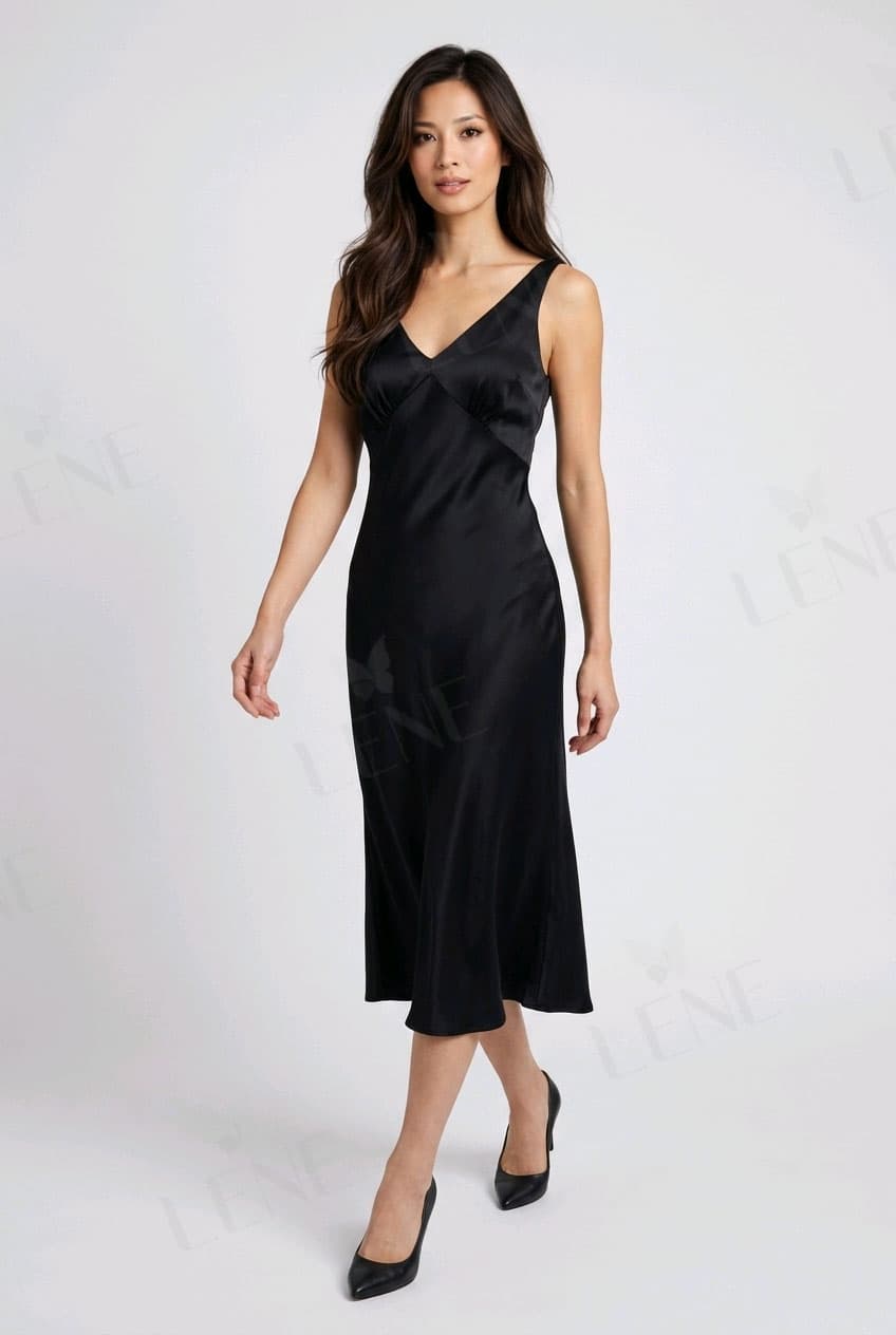 Đầm lụa satin tối giản - View 3