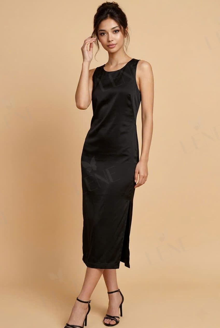 Đầm lụa satin hở lưng đính nơ quý phái - View 2