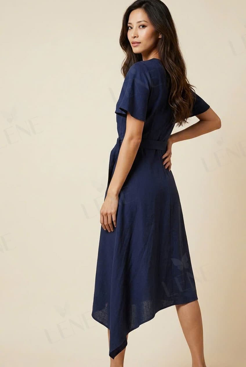 Đầm linen dáng suông vạt lệch thắt đai - View 2