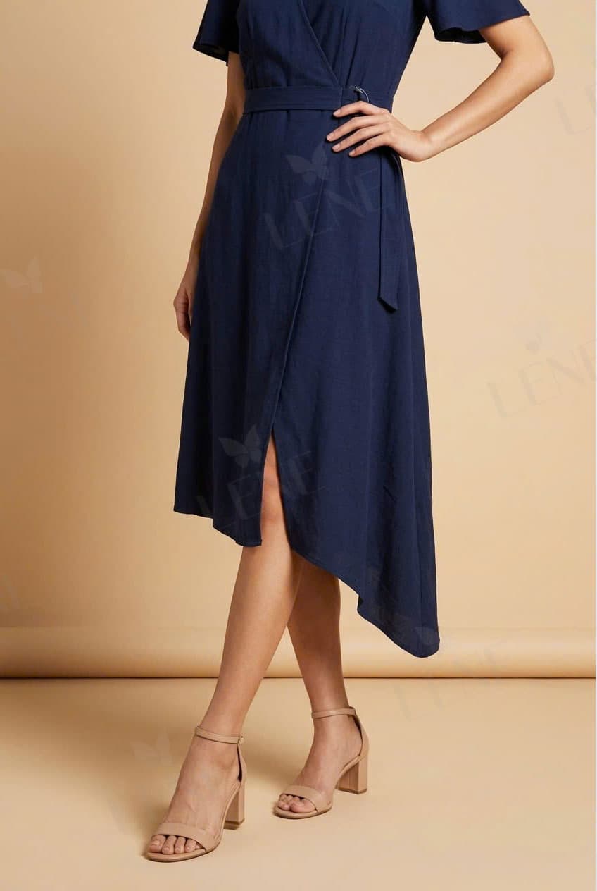Đầm linen dáng suông vạt lệch thắt đai - View 4
