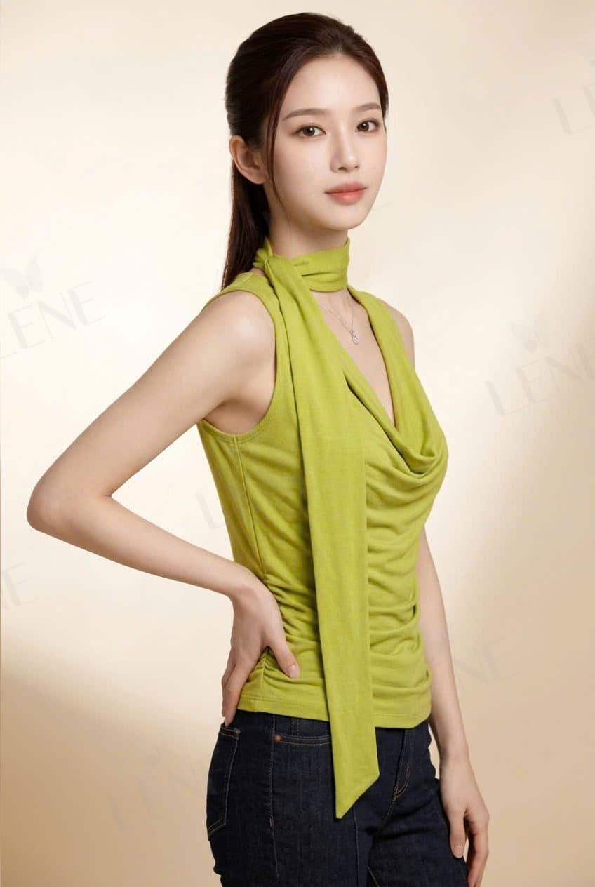 Áo kiểu cổ đổ phối khăn choàng lụa