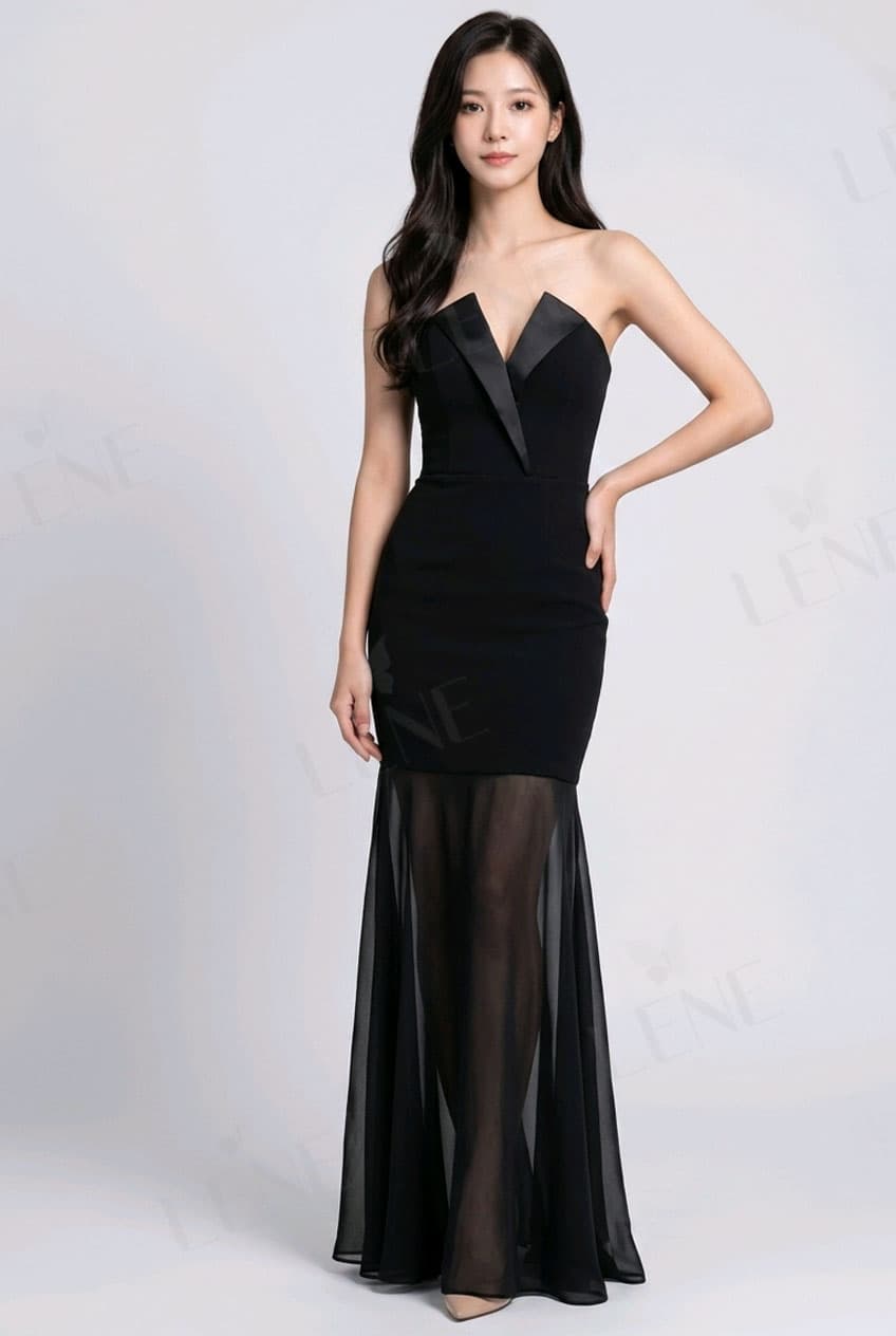 Đầm dạ hội cúp ngực phối vạt tuxedo độc đáo - View 4