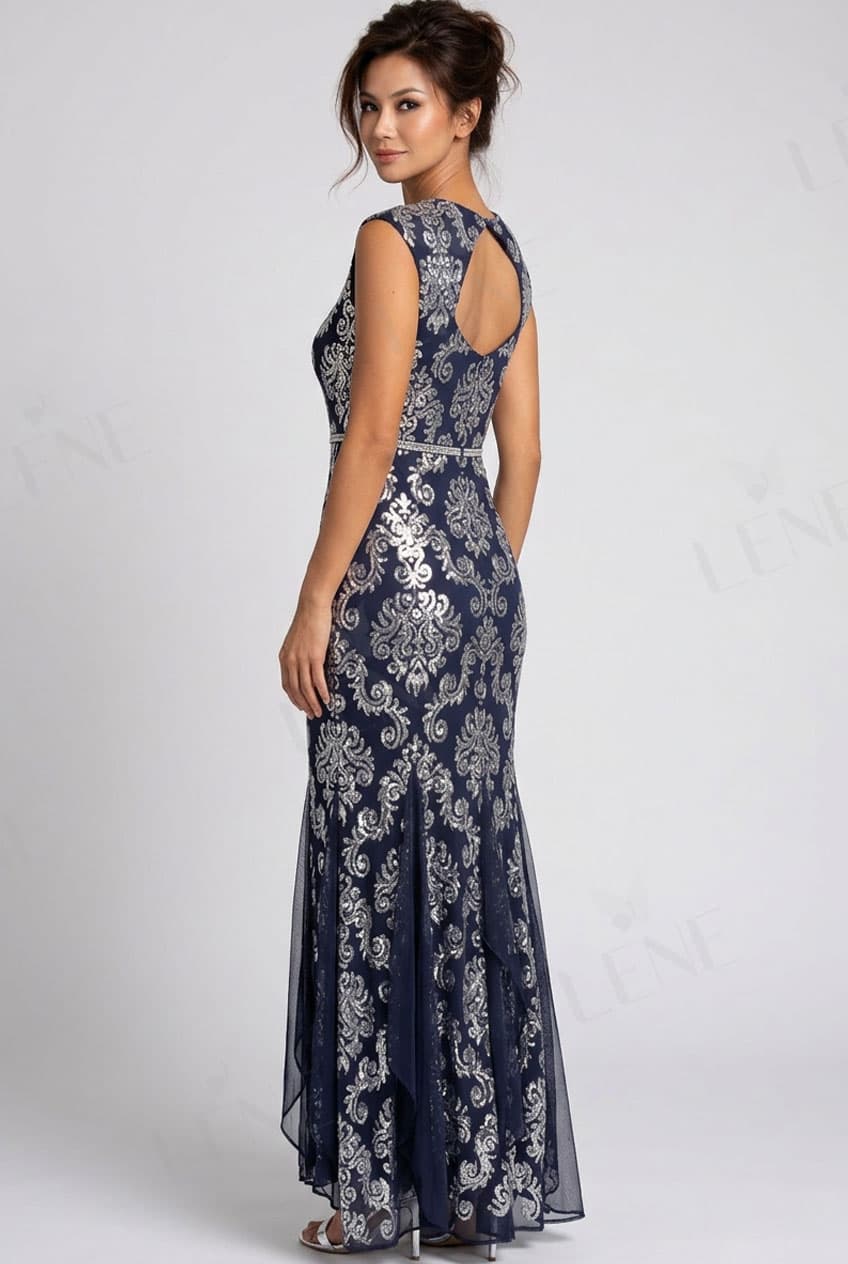 Đầm dạ hội đuôi cá sequin họa tiết Baroque