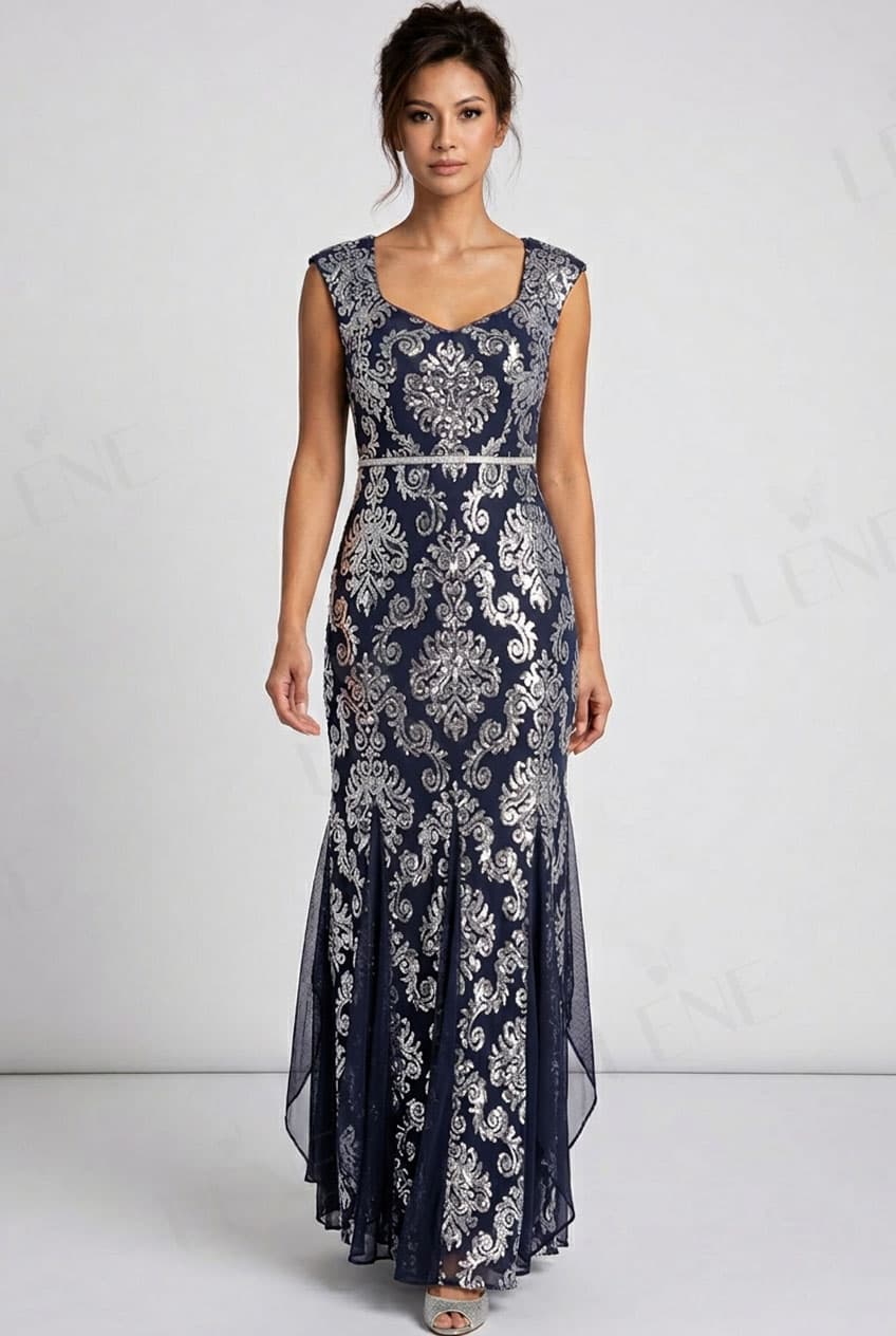 Đầm dạ hội đuôi cá sequin họa tiết Baroque - View 2