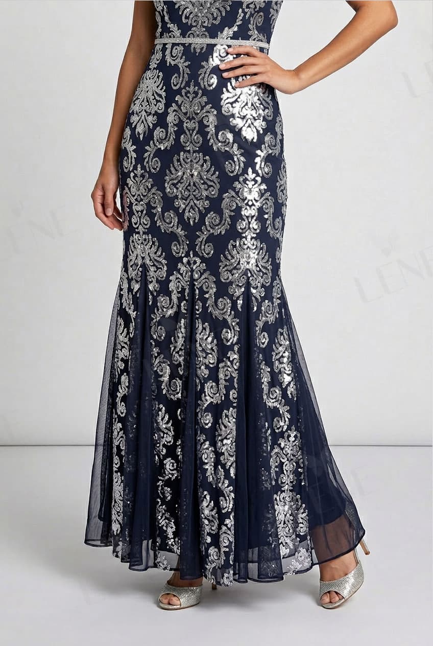 Đầm dạ hội đuôi cá sequin họa tiết Baroque - View 4