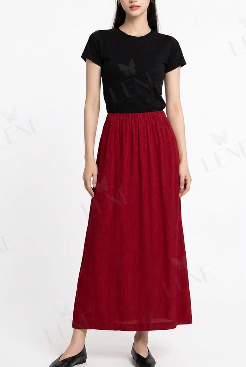 Chân váy midi linen dáng suông xẻ tà cao