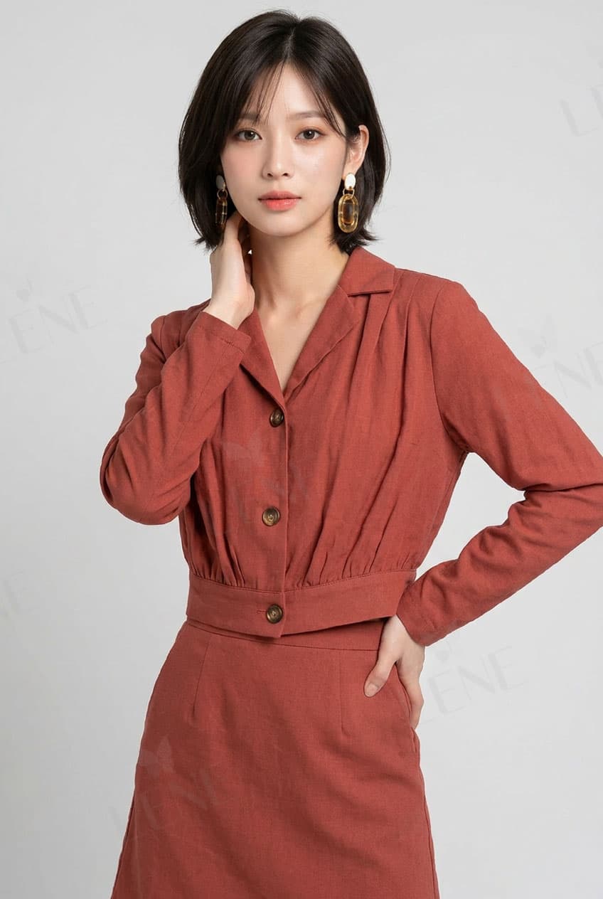 Áo khoác linen dáng lửng bo eo thời thượng
