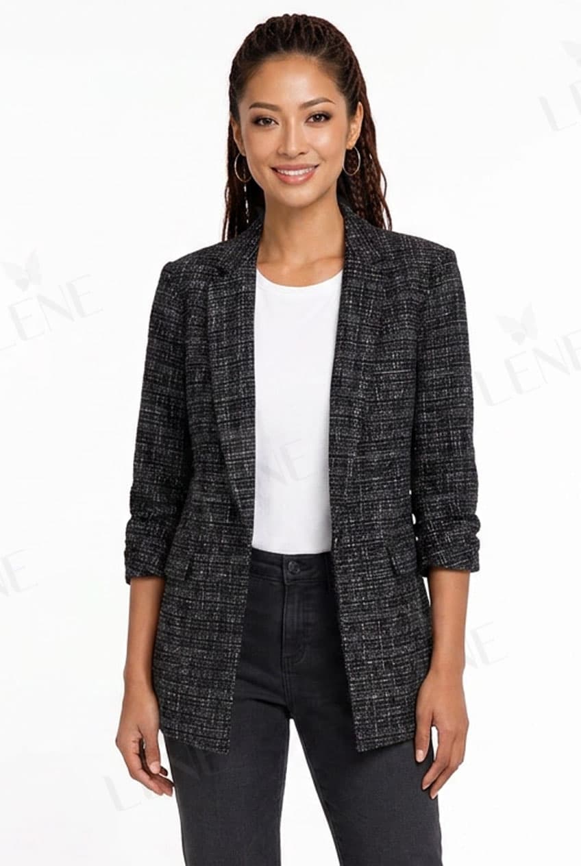 Áo khoác blazer dạ tweet phom suông xắn tay